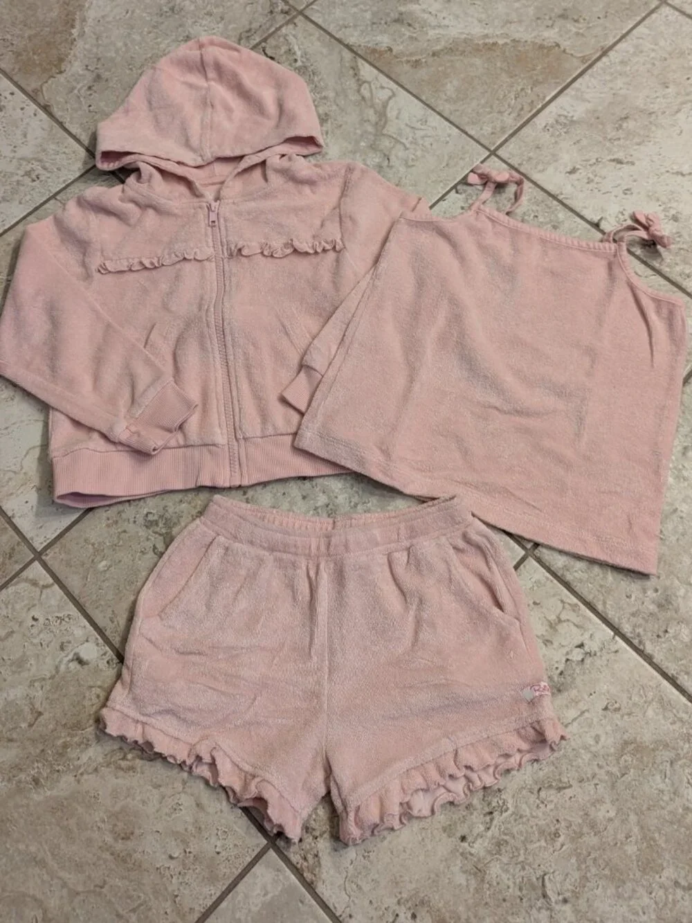 Sz 5 Ruffle Butts terry cloth 3-pc. outfit - pink